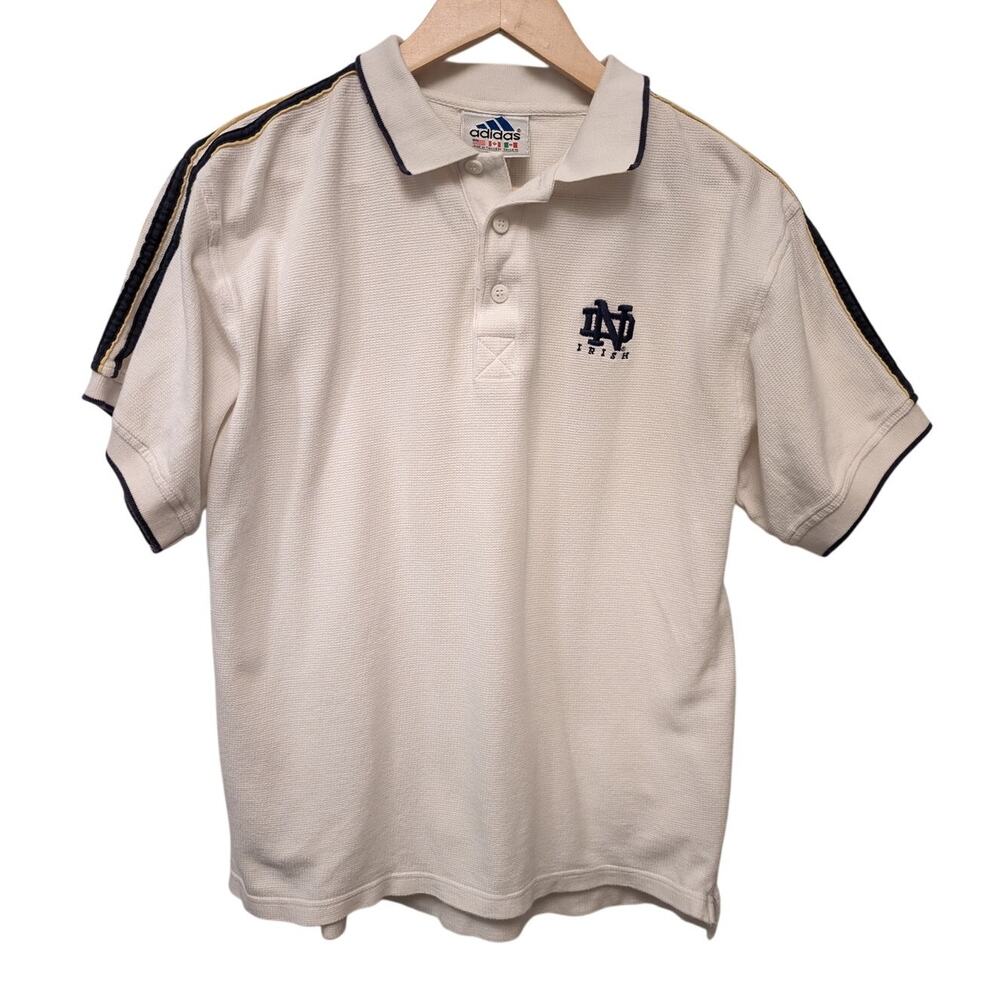 Vintage Adidas Notre Dame Irish Polo Shirt White‎ Stripe Detail Cotton